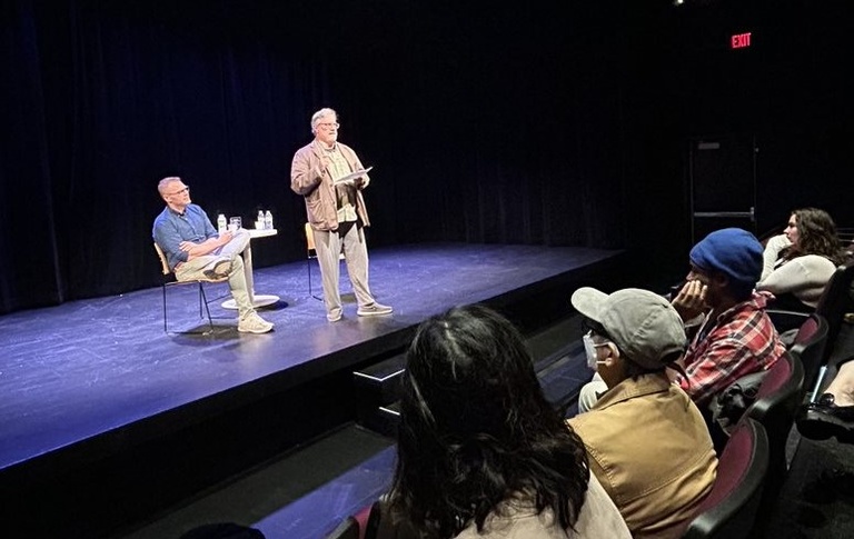 Art Boreca Introduces Samuel D. Hunter to an Audience of Theatre Students in the Alan MacVey Theatre