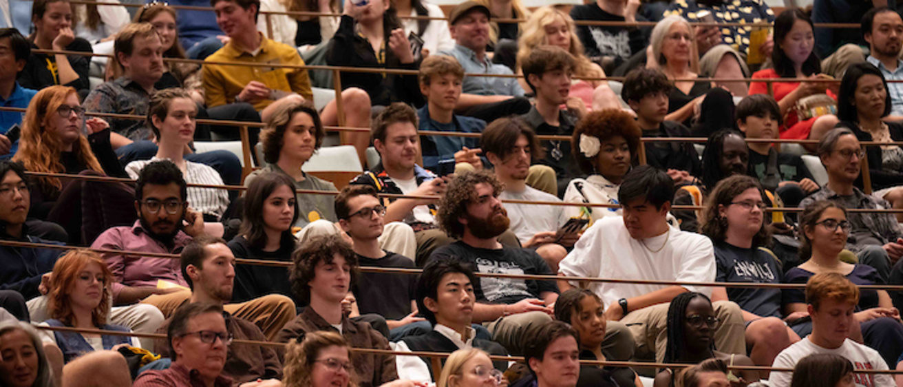 An attanetive audience in Hancher Auditorium