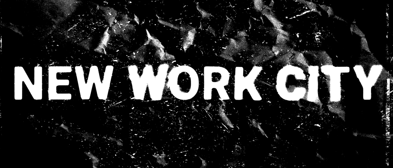 New Work City in white text on a grungy looking black and gold background
