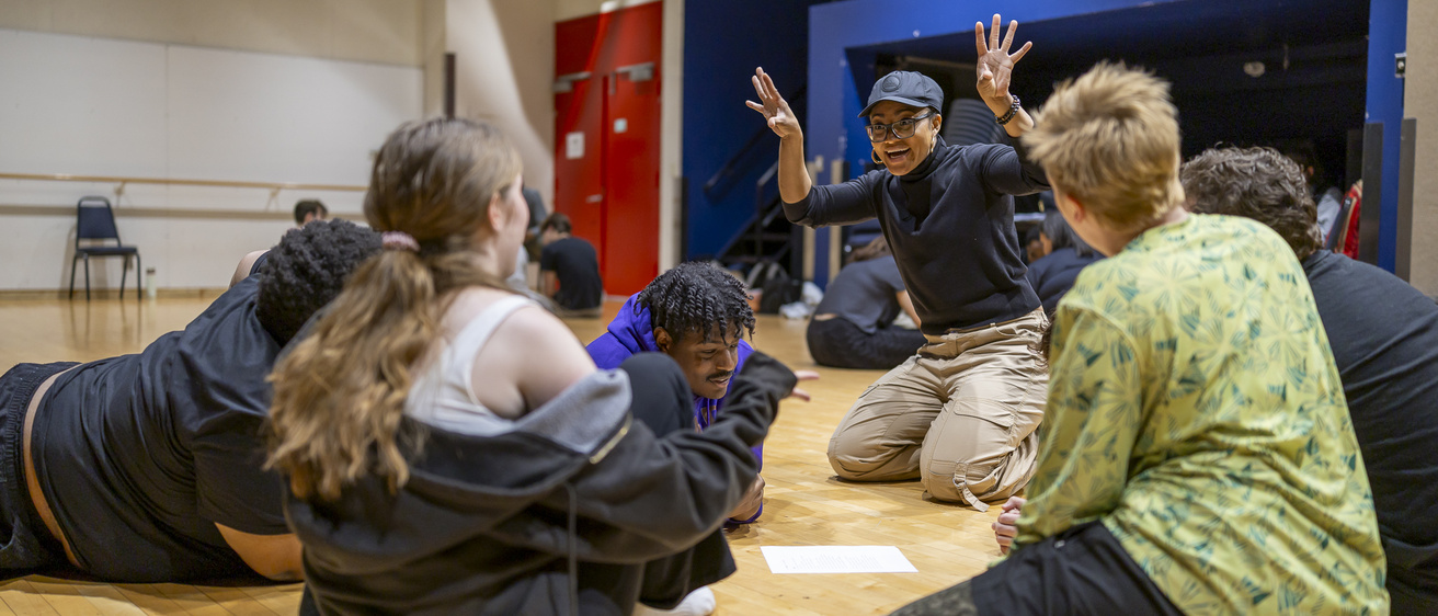 theatre students in a residency workshop with a guest artist