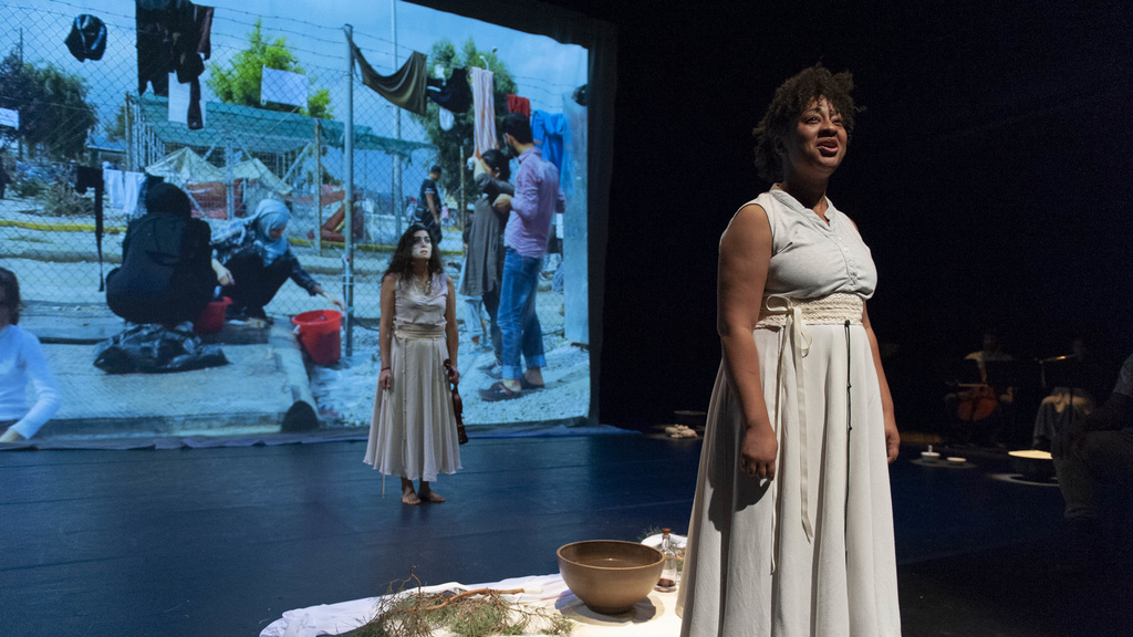 Theatre graduate Crystal Stewart on stage in the UI's original production of Iphigenia Point Blank