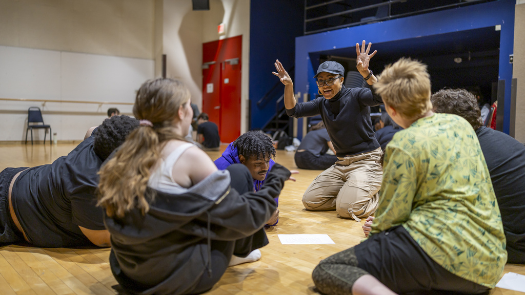 theatre students in a residency workshop with a guest artist